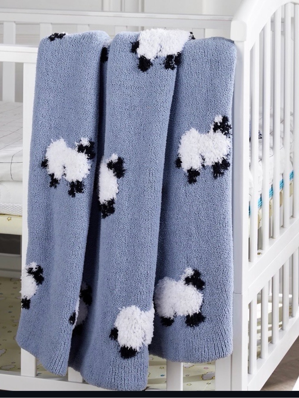 Blue Sheep Pattern Plush Baby Blanket